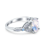 Oval Natural Stone Leaf Design Wedding Ring