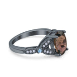 Oval Natural Stone Leaf Design Wedding Ring