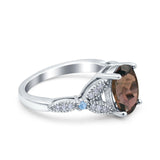 Oval Natural Stone Leaf Design Wedding Ring
