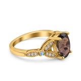 Oval Natural Stone Leaf Design Wedding Ring