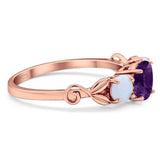 Three Stone Round Natural Stone Ring