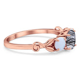 Three Stone Round Natural Stone Ring