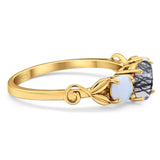 Three Stone Round Natural Stone Ring