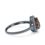 Pear Teardrop Natural Stone Halo Ring