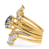 Three Piece Round Natural Stone Cocktail Ring