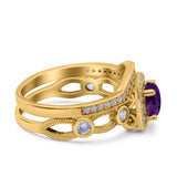 Two Piece Round Natural Stone Ring