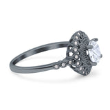 Floral Art Deco Round Natural Stone Ring