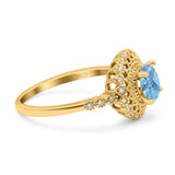 Floral Art Deco Round Natural Stone Ring