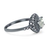 Floral Art Deco Round Natural Stone Ring
