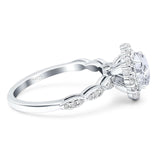 Oval Natural Stone Floral Halo Ring