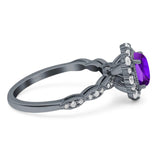 Oval Natural Stone Floral Halo Ring
