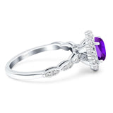 Oval Natural Stone Floral Halo Ring
