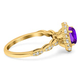 Oval Natural Stone Floral Halo Ring