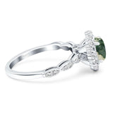 Oval Natural Stone Floral Halo Ring