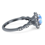Oval Natural Stone Floral Halo Ring