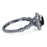 Oval Natural Stone Floral Halo Ring