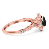 Oval Natural Stone Floral Halo Ring