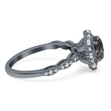 Oval Natural Stone Floral Halo Ring