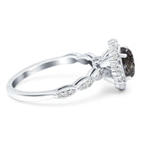 Oval Natural Stone Floral Halo Ring