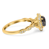 Oval Natural Stone Floral Halo Ring