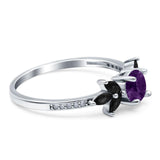 Art Deco Round Natural Stone Floral Ring