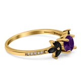 Art Deco Round Natural Stone Floral Ring