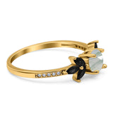 Art Deco Round Natural Stone Floral Ring