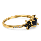 Art Deco Round Natural Stone Floral Ring