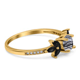 Art Deco Round Natural Stone Floral Ring