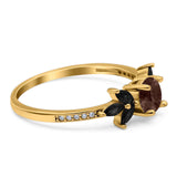 Art Deco Round Natural Stone Floral Ring