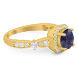 Art Deco Round Natural Stone Halo Ring