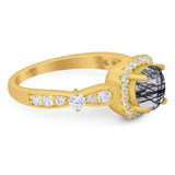 Art Deco Round Natural Stone Halo Ring