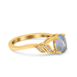 Oval Natural Stone Leaf Split Shank Ring