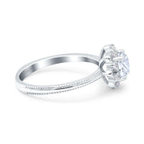 Art Deco Round Natural Stone Floral Ring