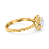 Art Deco Round Natural Stone Floral Ring