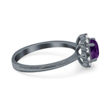 Art Deco Round Natural Stone Floral Ring