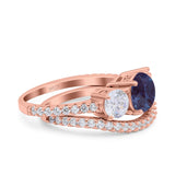 Two Piece Round Natural Stone Trio Ring