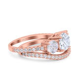 Two Piece Round Natural Stone Trio Ring