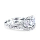 Two Piece Round Natural Stone Trio Ring