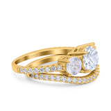 Two Piece Round Natural Stone Trio Ring