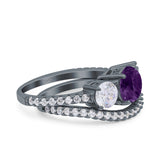 Two Piece Round Natural Stone Trio Ring