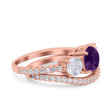 Two Piece Round Natural Stone Trio Ring