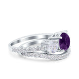 Two Piece Round Natural Stone Trio Ring