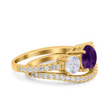 Two Piece Round Natural Stone Trio Ring