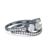 Two Piece Round Natural Stone Trio Ring