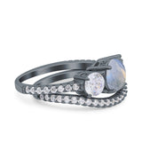 Two Piece Round Natural Stone Trio Ring