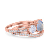 Two Piece Round Natural Stone Trio Ring