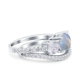 Two Piece Round Natural Stone Trio Ring