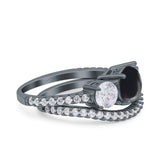 Two Piece Round Natural Stone Trio Ring