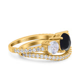 Two Piece Round Natural Stone Trio Ring
